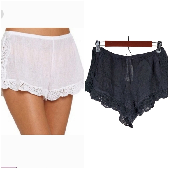 NEW EBERJEY Frankie Sol Shorts M/L Black Crochet Trim Swim Cover-up Lightweight - Picture 1 of 13